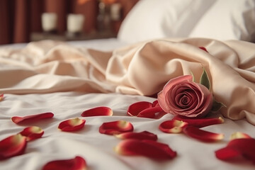 rose petals over bed