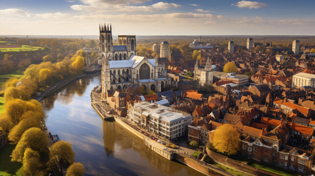 Aerial view of the historic York Minster and the Old