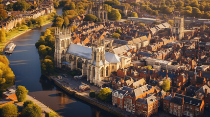 Aerial view of the historic York Minster and the Old