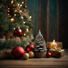 Christmas tree decor presents new year night interior