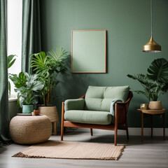 Modern bright interior, home, decor, light, plant, window, apartment. Generative AI