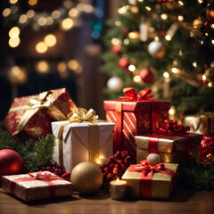 Christmas gifts under the Christmas tree, home comfort