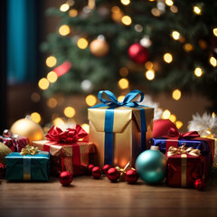 Fototapeta na wymiar Christmas gifts under the Christmas tree, home comfort