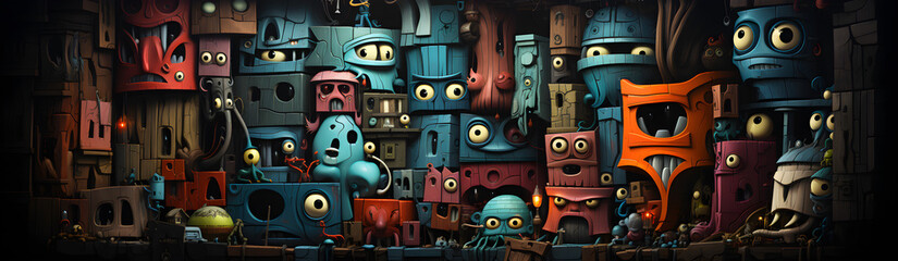 The Background Consists Of Fantastic Creatures Of Different Shapes And Colors. Illustration On The Theme Of Fairy Tales And Stories. Fantasy And Images. Generative AI