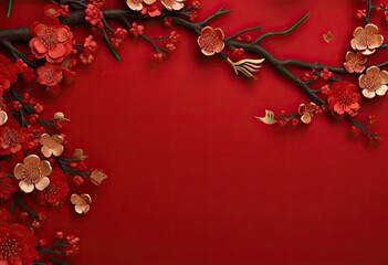 happy new year chinese with red elements on red background