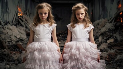 Fototapeta na wymiar Two girls in identical dresses