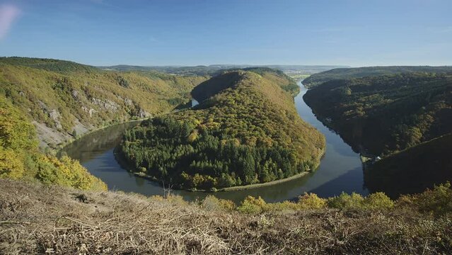 Saar loop at Cloef. A famous view point. Saarschleife, Cloef, Germany, Europe
