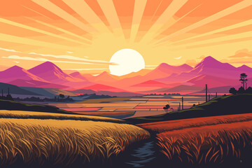 Fototapeta na wymiar North Korea flat art landscape illustration
