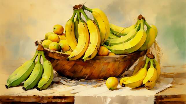 Eine impressionistische Bananen-Darstellung in Aquarell