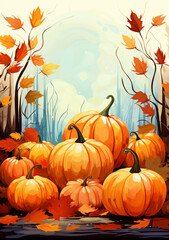 Pumpkin Harvest, Thanksgiving or Halloween card illustration