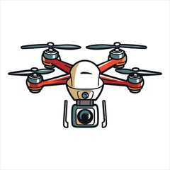 Drone icon logo template of flying drone with action camera vector illustration
