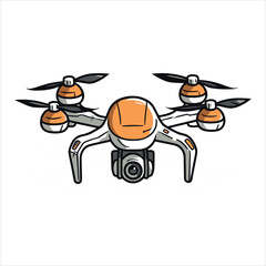 Drone icon logo template of flying drone with action camera vector illustration