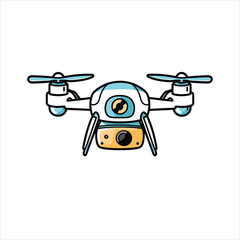 Drone icon logo template of flying drone with action camera vector illustration
