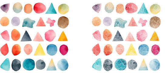 Set of colorful watercolor hand painted round shapes, stains, circles, blobs. Isolated on white