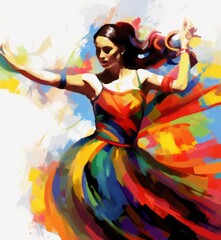 Flamenco Spanish woman Dancer abstract art with vivid passionate colours , generated by AI