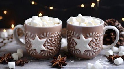 Obraz na płótnie Canvas Two cups of hot chocolate with marshmallows