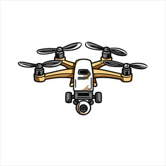 Drone icon logo template of flying drone with action camera vector illustration