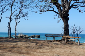 Closeup sea sand beach. Panoramic beach landscape. Inspire tropical beach seascape horizon.