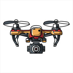 Drone icon logo template of flying drone with action camera vector illustration