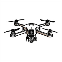 Drone icon logo template of flying drone with action camera vector illustration