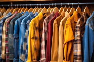 Obraz premium A shirts on hang for sale in shop at luxury shopping mall. Generative AI