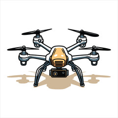 Drone icon logo template of flying drone with action camera vector illustration