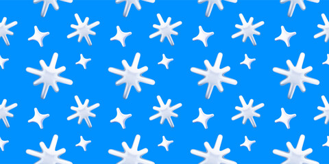 Vector christmas seamless pattern with beautiful snowflake on blue background. 3d style design of different snowflake. Abstract decorative xmas pattern
