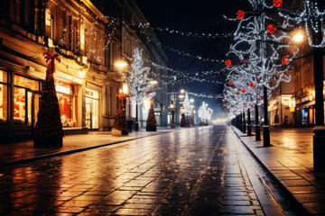Fototapeta na wymiar AI Generated Image. Beautiful Christmas decorated city at night