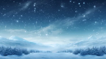 Fotobehang Winter snowy scene landscape in the mountains with snowflakes and stars. Snow wallpaper background © Marcos