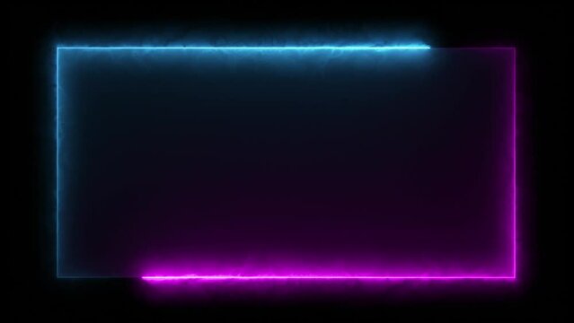 4K seamless loop animation of a purple and blue abstract motion background of two glowing lines in a rectangular shape. Concert visual vj loop