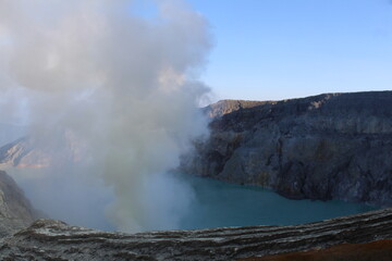 Kawah Ijen volcanic ,Sulfur fumes from the crater of lake in East Java, Indonesia