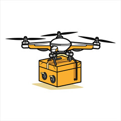 Drone icon logo template of flying drone with action camera vector illustration