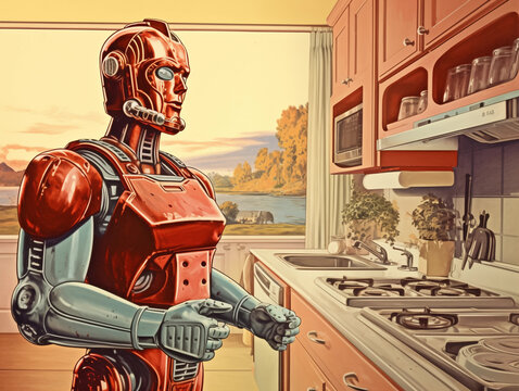 Vintage Illustration of Future Robotic Household Servent