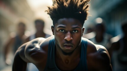 black athlete man running a race