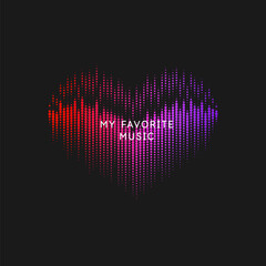 Musical waves in the shape of a heart in the background. Vector illustration - obrazy, fototapety, plakaty