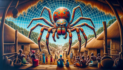 Anansi's Web of Wit: Tales of the Clever Trickster Spider God - obrazy, fototapety, plakaty