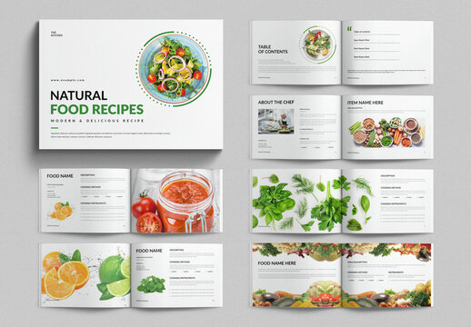 Natural Food Recipe Book Cookbook Design Layout Brochure Template Landscape