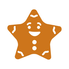 Tiempo de Navidad. Postre navideño. Logo con silueta de estrella con cara de hombre de pan de jengibre para usar en invitaciones y felicitaciones