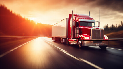 American truck on blurred motion highway - obrazy, fototapety, plakaty
