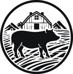 Pig, pork. Vintage logo icon template, retro print, poster for Butchery meat business, farmer shop. Vector