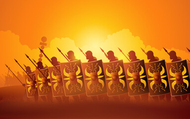 Roman legionaries marching into an invasion, evoking the grandeur and power of the ancient Roman Empire. Perfect for projects related to history, warfare, or storytelling