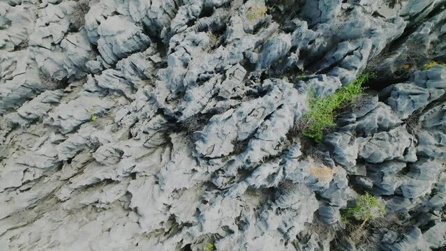 Topshot of Tsingy stones in Madagascar island - aerial footage