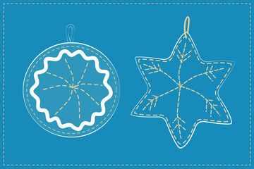 Christmas tree decoration - ball and star. The decoration is sewn by hand from jeans, denim. Christmas Denim Collection