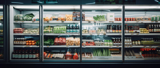 Refrigerated foods in store - obrazy, fototapety, plakaty