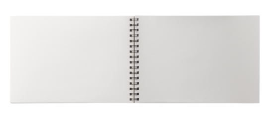 Open paper notebook with coil binding. Spiral bound journal. Realistic, photography, isolated on white background.
