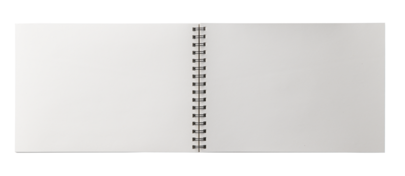 Open paper notebook with coil binding. Spiral bound journal. Realistic, photography, isolated on white background.