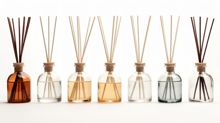 Set of different reed diffusers - obrazy, fototapety, plakaty