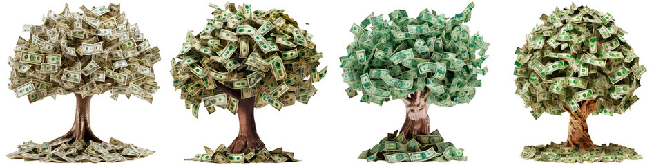 Tree with money on white background, chinese new year and christmas concept - obrazy, fototapety, plakaty