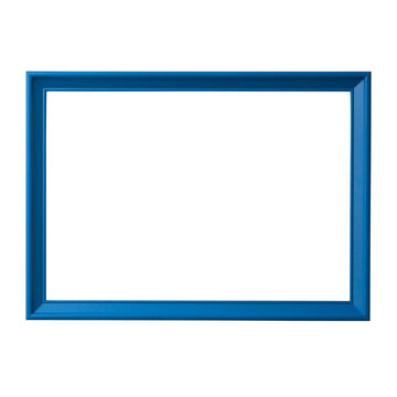 Blue blank picture frame, realistic horizontal picture frame. Empty white picture frame, mockup template isolated on white background.