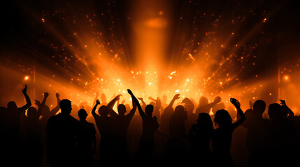 Fototapeta na wymiar Silhouette of a party audience orange lights